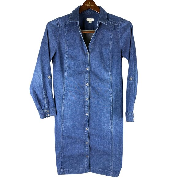J.jill Country Club Coastal Preppy Denim Button Front Dress, Women's S Petite - Picture 1 of 8